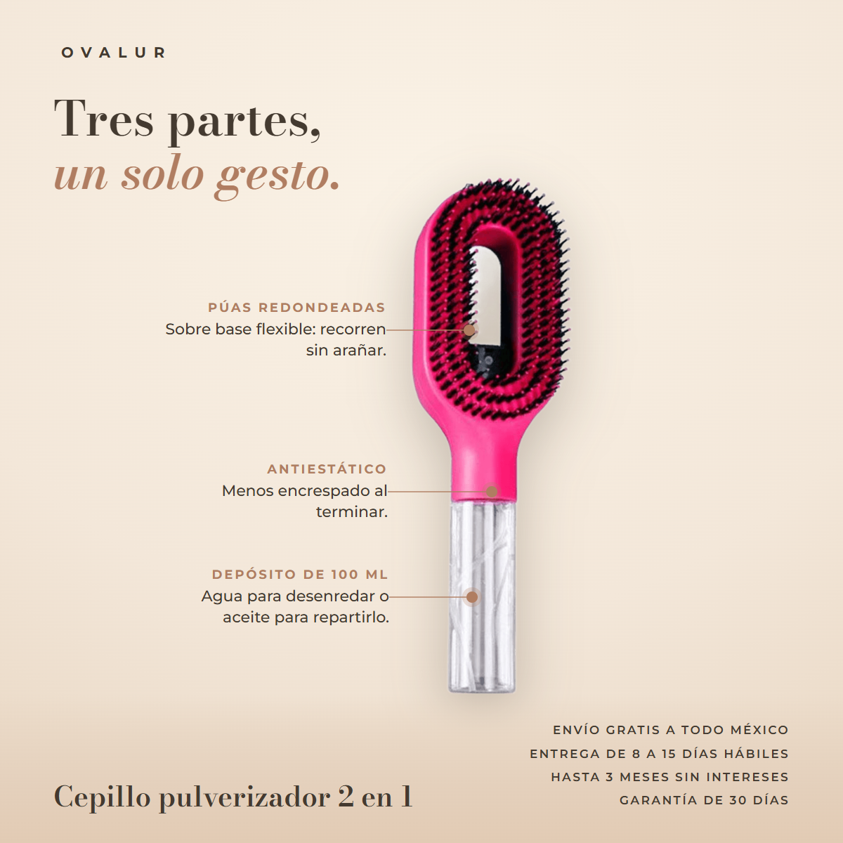 Cepillo pulverizador 2 en 1: sus partes — OVALUR